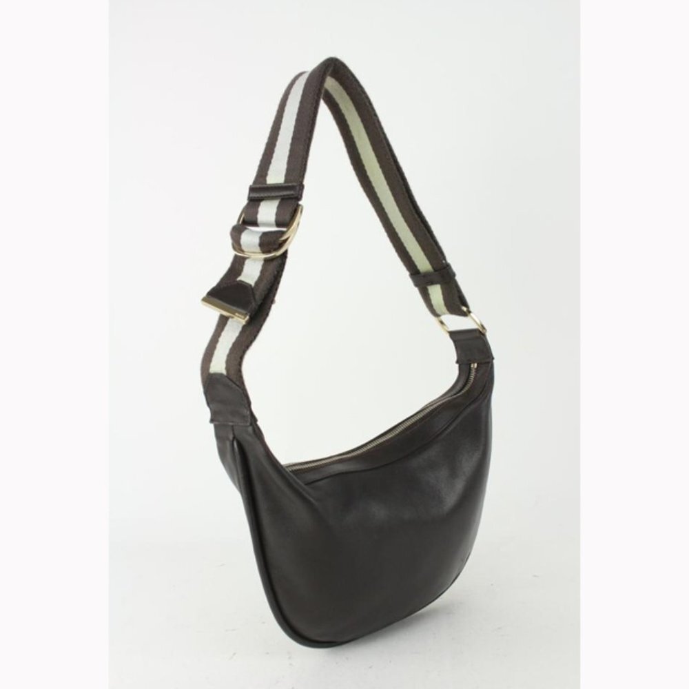 Gucci Dark Brown Leather Web Messenger Hobo Bag 1GG99